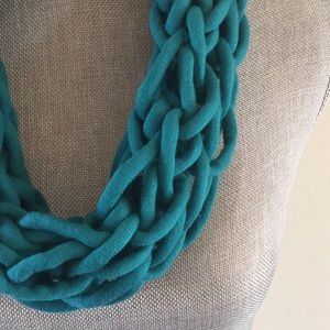 Teal handmade arm knit infinity scarf